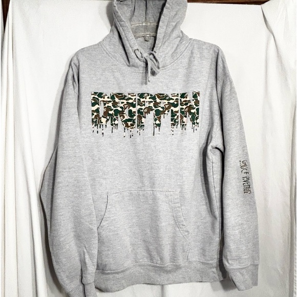 MENS LARGE GRAY WITH CAMO DRIPPIN SAUCE AVENUE HOODED HOODIE SWEATSHIRT - Picture 1 of 6
